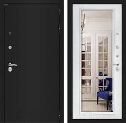 Входная дверь CLASSIC шагрень черная с Зеркалом Фацет - Белый софт