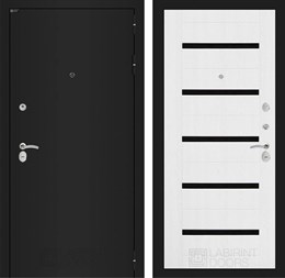 Входная дверь CLASSIC шагрень черная 01 - Белое дерево, стекло черное