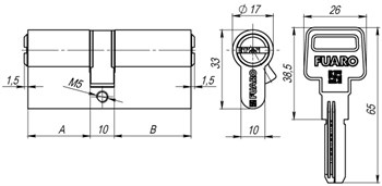 Цилиндровый Fuaro (Фуаро) механизм R600/70 mm (30+10+30) AB бронза 5 кл. - фото 129427