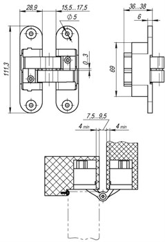 Петля Armadillo (Армадилло) скрытой установки U3D6200L SN левая (Architect 3D-ACH 60) мат. никель 60 кг - фото 133476
