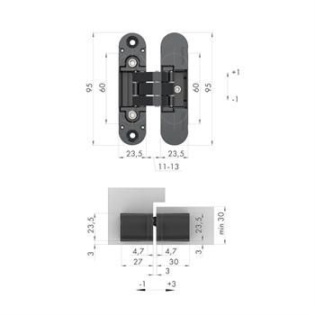 Петля Armadillo (Армадилло) скрытой установки U3D4000 SN (9540UN3D) мат. никель - фото 133488