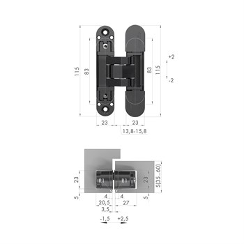 Петля Armadillo (Армадилло) скрытой установки U3D3000.VPG SC мат. хром TECH - фото 133492