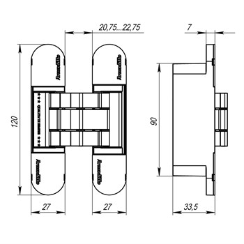 Петля Armadillo (Армадилло) скрытой установки U3D7000 SC (12060UN3D) мат. хром TECH - фото 133509