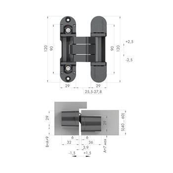 Петля Armadillo (Армадилло) скрытой установки U3D8000.VPG BL черный TECH - фото 133616
