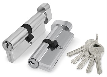 Цилиндровый Fuaro (Фуаро) механизм (100 ZM/70) 1000ZMKnob70(30+10+30) CP хром 5Key с вертушкой - фото 83762