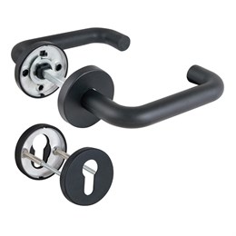 Комплект Fuaro (Фуаро) дверных ручек с накладками под цилиндр FR.DH57.0219 NE (DH-0219 NE) 8x160 мм, BL-24 черный